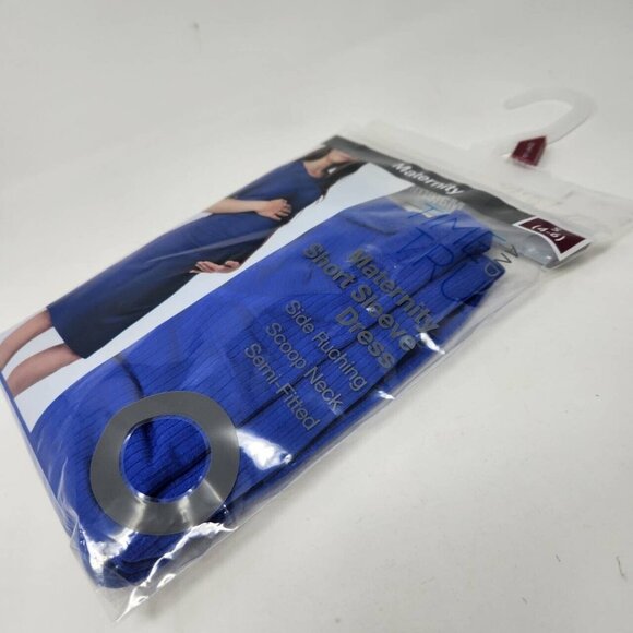 Time and Tru Maternity Short Sleeve Dress Size S Blue Scoop Neck Side Ruching - Picture 7 of 8